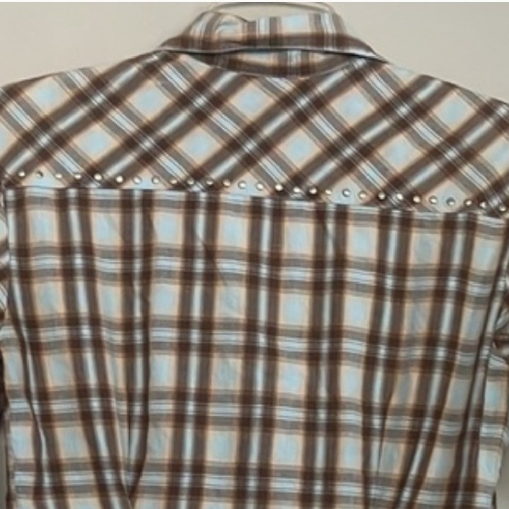 Items <$15 are 3/$30 Panhandle Slim Brown/Blue Plaid Button Down Shirt Womens S - Picture 7 of 7